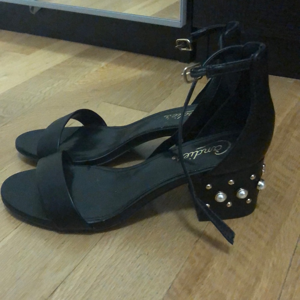 Black open toe studded shoes!